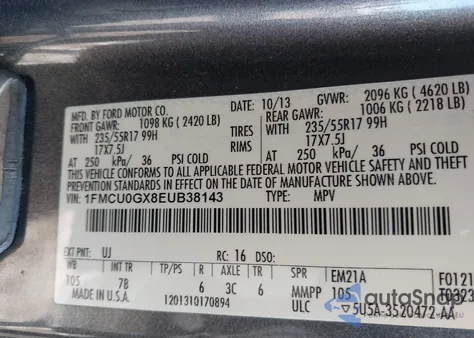 2014 Ford Escape Se z USA, uszkodzony, nr VIN 1FMCU0GX8EUB38143
